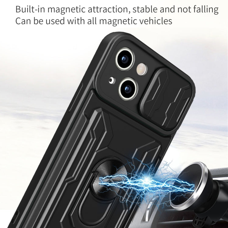 For iPhone 15 Sliding Camshield TPU+PC Phone Case with Card Slot