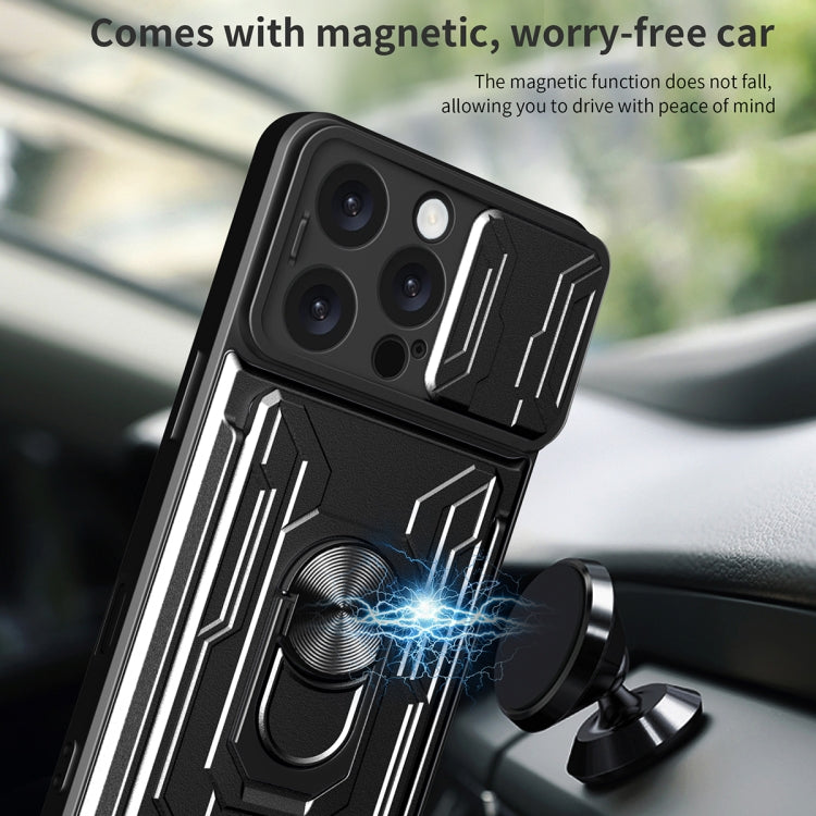 For iPhone 16 Pro Max Sliding Camshield TPU+PC Phone Case with Card Slot
