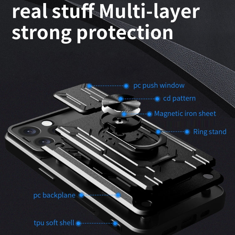 For iPhone 16 Pro Max Sliding Camshield TPU+PC Phone Case with Card Slot