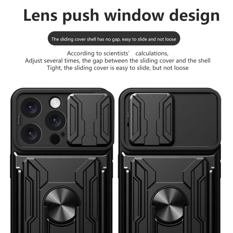 For iPhone 16 Pro Max Sliding Camshield TPU+PC Phone Case with Card Slot