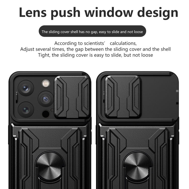 For iPhone 16 Pro Sliding Camshield TPU+PC Phone Case with Card Slot