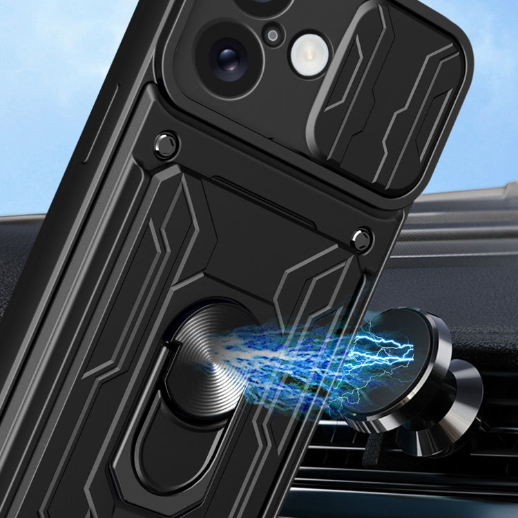 For iPhone 16 Plus Sliding Camshield TPU+PC Phone Case with Card Slot