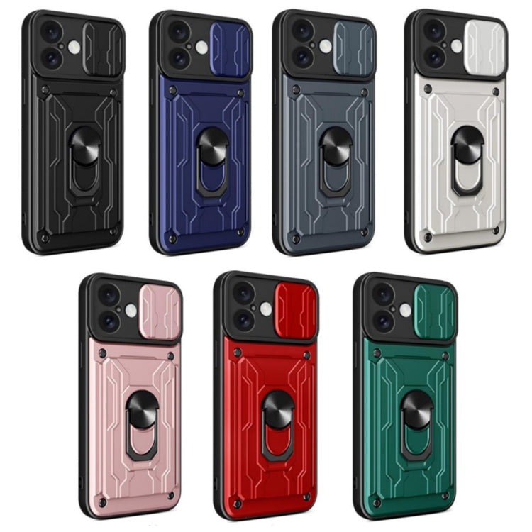 For iPhone 16 Plus Sliding Camshield TPU+PC Phone Case with Card Slot