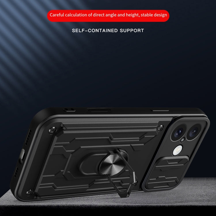 For iPhone 16 Plus Sliding Camshield TPU+PC Phone Case with Card Slot