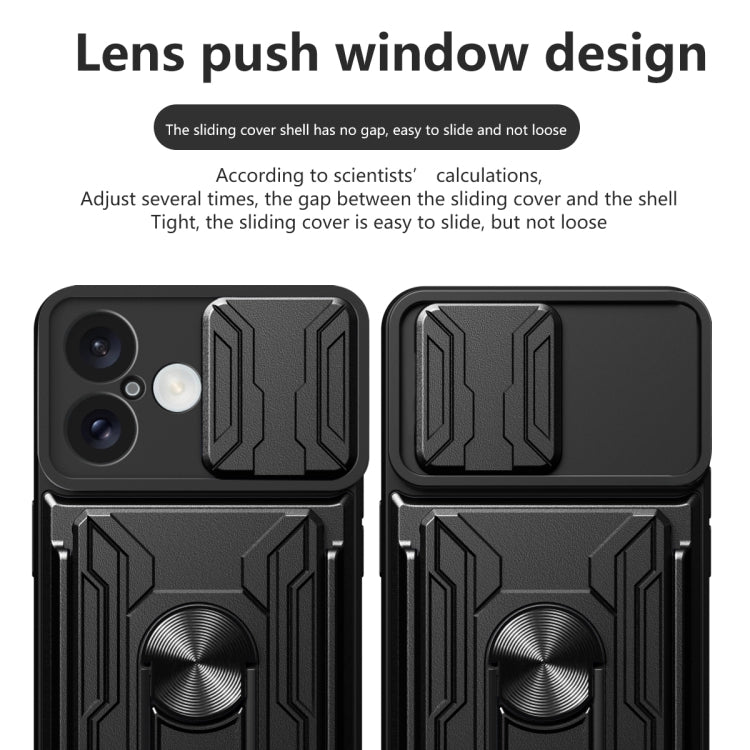 For iPhone 16 Sliding Camshield TPU+PC Phone Case with Card Slot