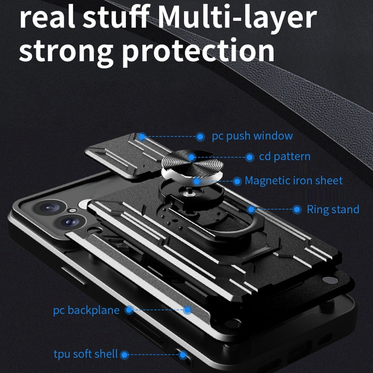 For iPhone 16 Sliding Camshield TPU+PC Phone Case with Card Slot