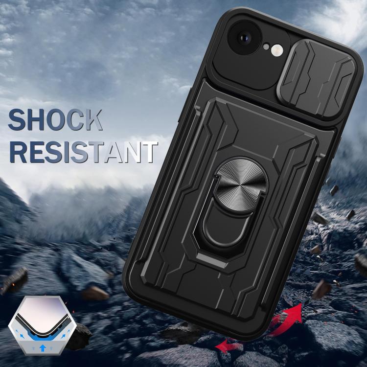 For iPhone 17e / 16e Sliding Camshield TPU+PC Phone Case with Card Slot