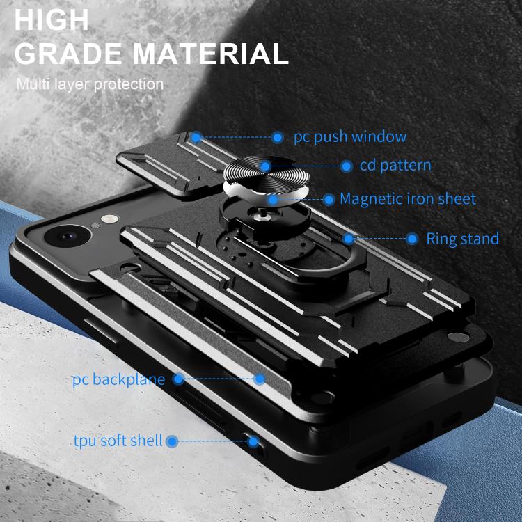For iPhone 17e / 16e Sliding Camshield TPU+PC Phone Case with Card Slot