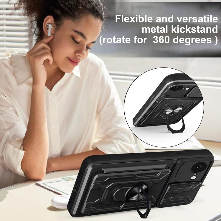 For iPhone 17e / 16e Sliding Camshield TPU+PC Phone Case with Card Slot