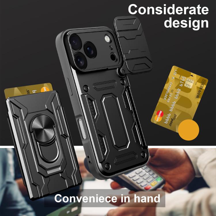For iPhone 17 Pro Sliding Camshield TPU+PC Phone Case with Card Slot