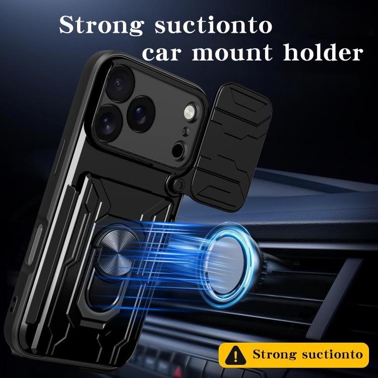 For iPhone 17 Pro Sliding Camshield TPU+PC Phone Case with Card Slot