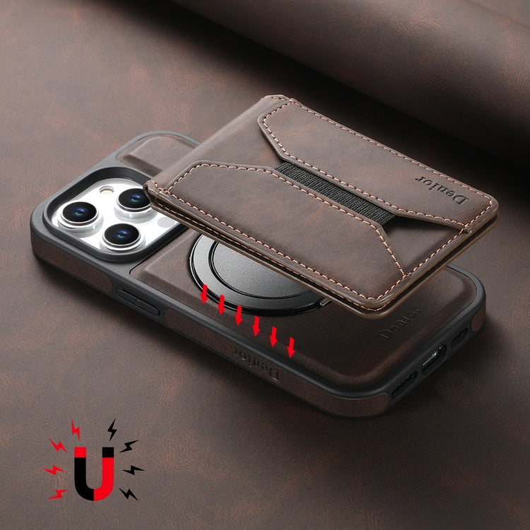 For iPhone 12 Pro Max Denior D18 Skin Feel Rotating Holder MagSafe Detachable Card Slot Phone Case