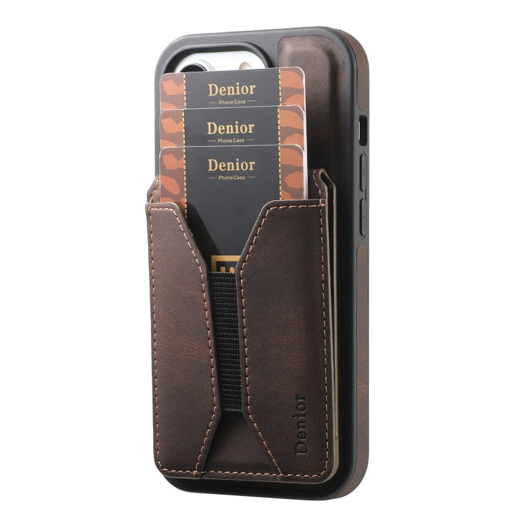 For iPhone 14 / 13 Denior D18 Skin Feel Rotating Holder MagSafe Detachable Card Slot Phone Case