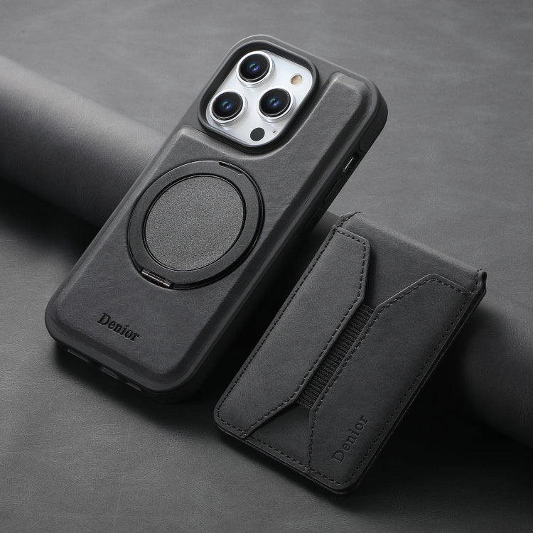 For iPhone 14 Pro Max Denior D18 Skin Feel Rotating Holder MagSafe Detachable Card Slot Phone Case