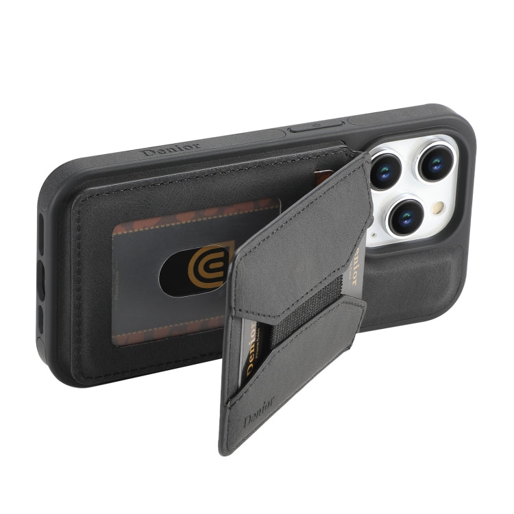 For iPhone 14 Pro Max Denior D18 Skin Feel Rotating Holder MagSafe Detachable Card Slot Phone Case