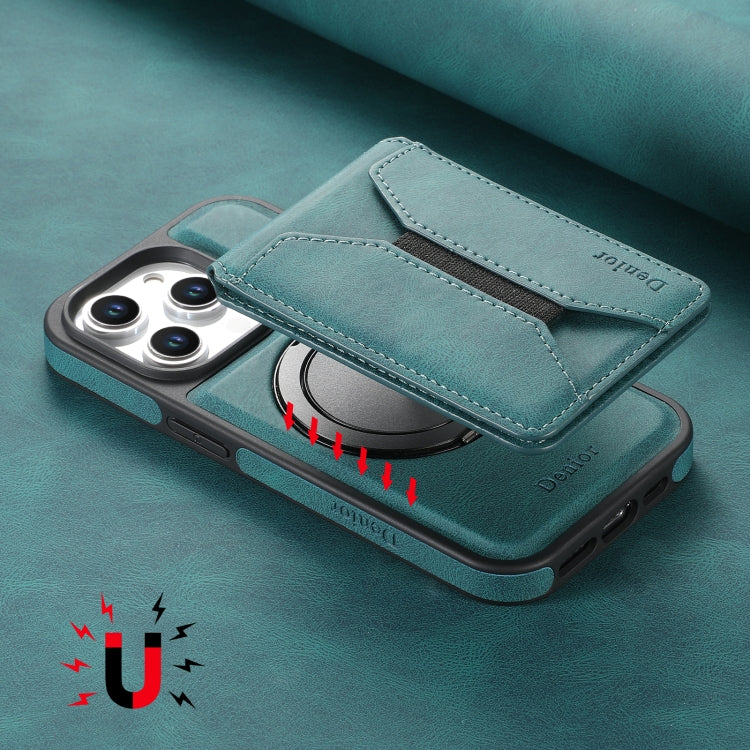For iPhone 15 Plus / 14 Plus Denior D18 Skin Feel Rotating Holder MagSafe Detachable Card Slot Phone Case
