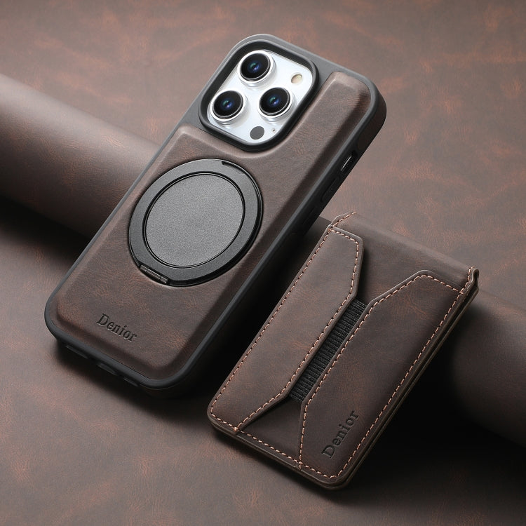 For iPhone 15 Pro Max Denior D18 Skin Feel Rotating Holder MagSafe Detachable Card Slot Phone Case