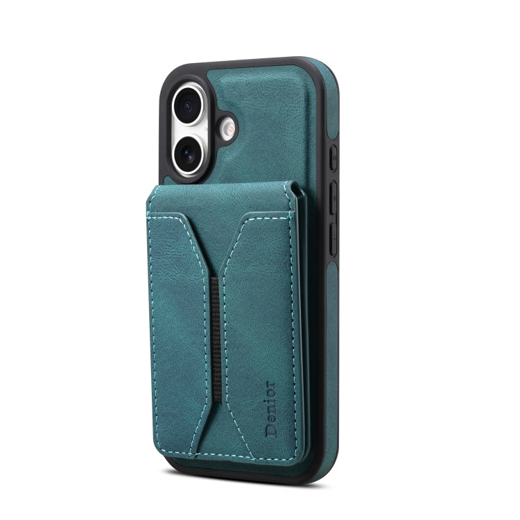 For iPhone 16 Denior D18 Skin Feel Rotating Holder MagSafe Detachable Card Slot Phone Case