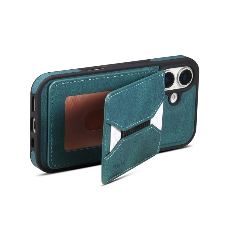 For iPhone 16 Denior D18 Skin Feel Rotating Holder MagSafe Detachable Card Slot Phone Case