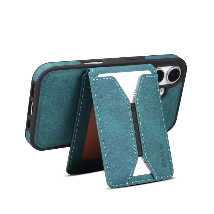 For iPhone 16 Plus Denior D18 Skin Feel Rotating Holder MagSafe Detachable Card Slot Phone Case