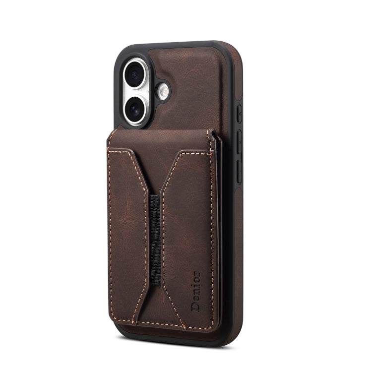 For iPhone 16 Plus Denior D18 Skin Feel Rotating Holder MagSafe Detachable Card Slot Phone Case