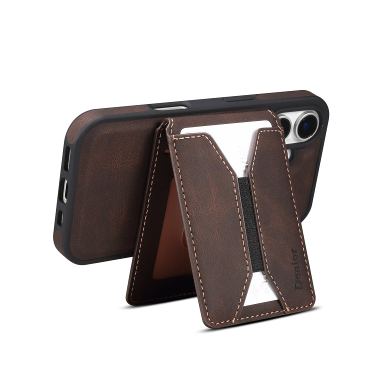 For iPhone 16 Plus Denior D18 Skin Feel Rotating Holder MagSafe Detachable Card Slot Phone Case