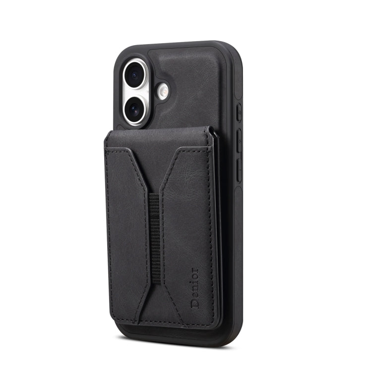 For iPhone 16 Plus Denior D18 Skin Feel Rotating Holder MagSafe Detachable Card Slot Phone Case