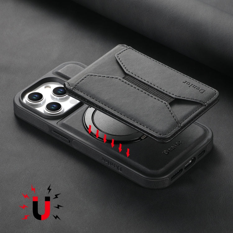 For iPhone 16 Plus Denior D18 Skin Feel Rotating Holder MagSafe Detachable Card Slot Phone Case