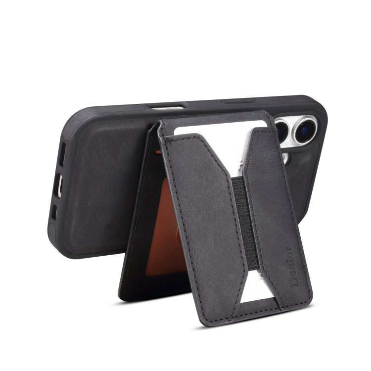 For iPhone 16 Plus Denior D18 Skin Feel Rotating Holder MagSafe Detachable Card Slot Phone Case