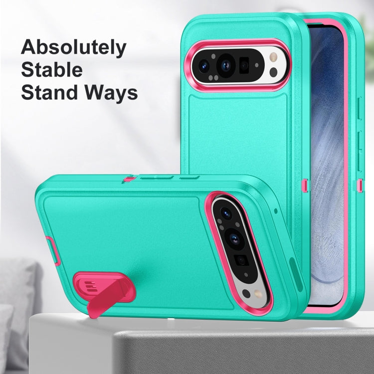 For Google Pixel 9 Rugged PC + Silicone Phone Case with Holder