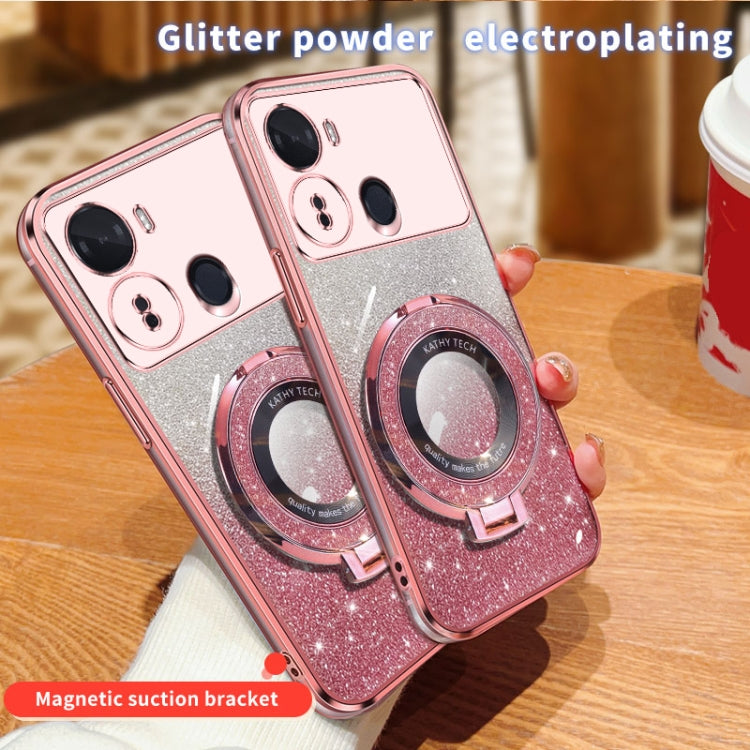 For Itel S23 Plated Gradient Glitter Round Holder TPU Phone Case