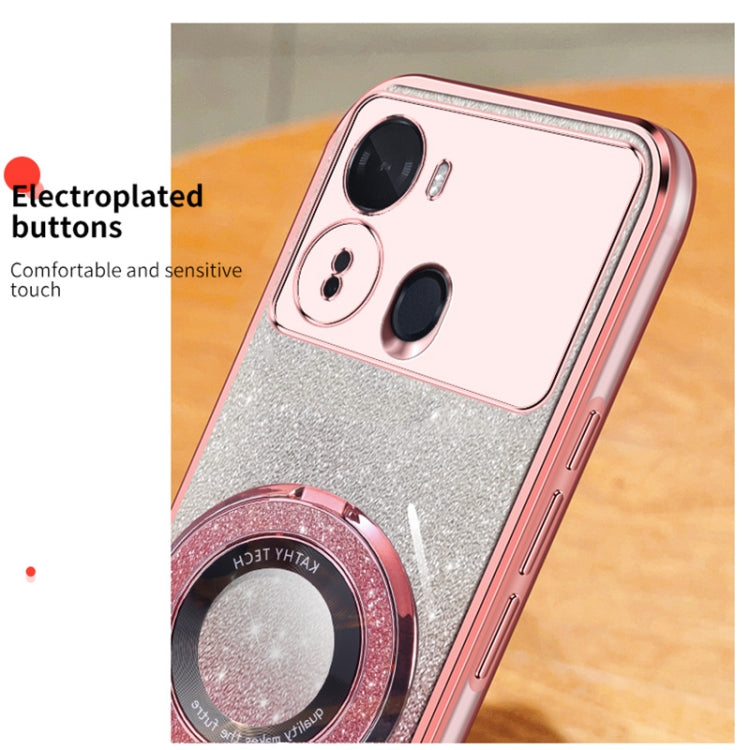 For Itel S23 Plated Gradient Glitter Round Holder TPU Phone Case