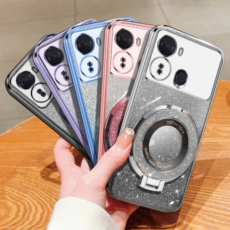 For Itel S23 Plated Gradient Glitter Round Holder TPU Phone Case