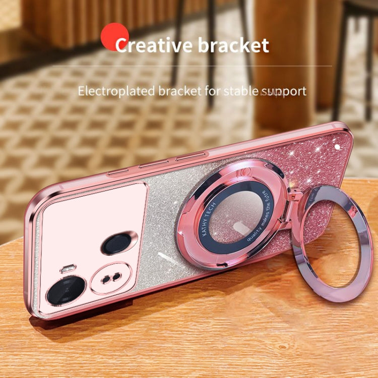 For Itel S23 Plated Gradient Glitter Round Holder TPU Phone Case