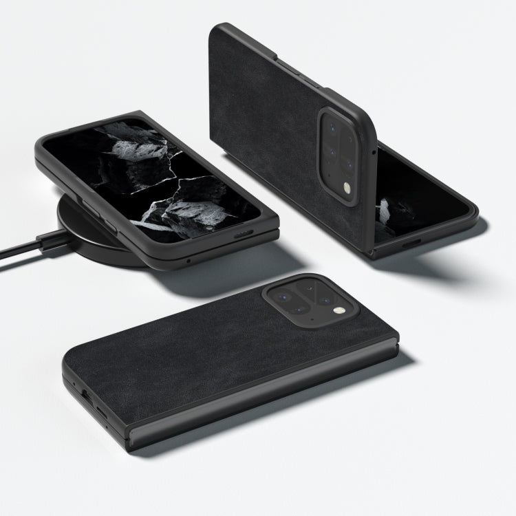 For Google Pixel 9 Pro Fold Black Frame PU Leather Full Coverage Phone Case
