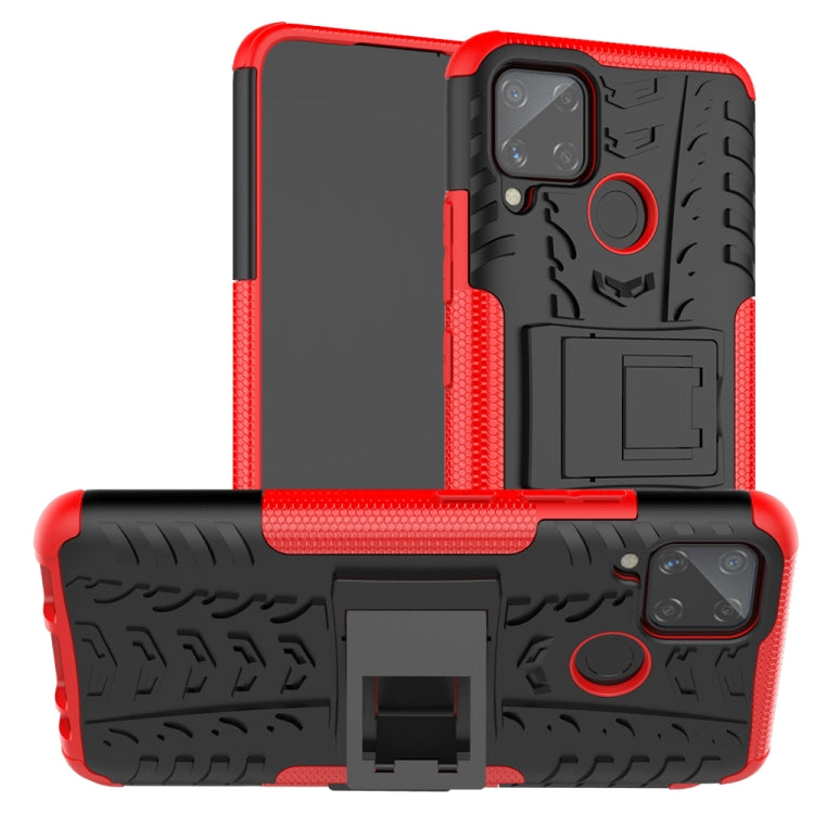 For OPPO Realme C15 Tire Texture Shockproof TPU + PC Protective Case with Holder