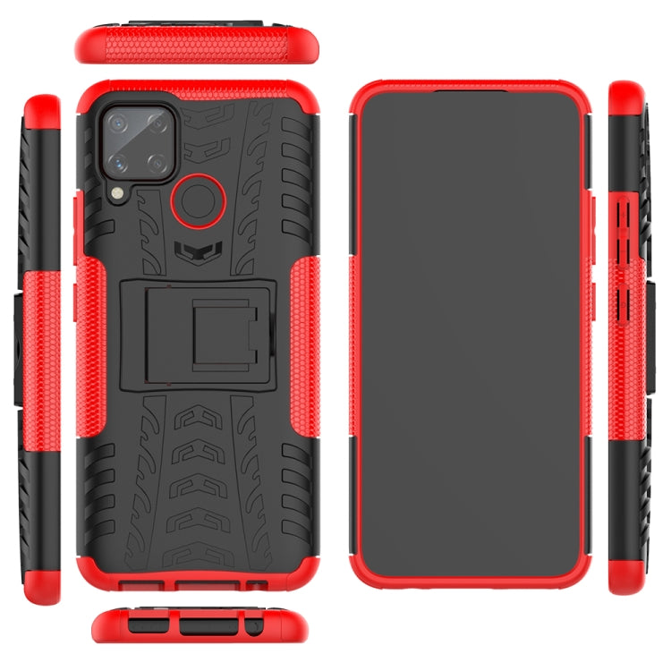 For OPPO Realme C15 Tire Texture Shockproof TPU + PC Protective Case with Holder