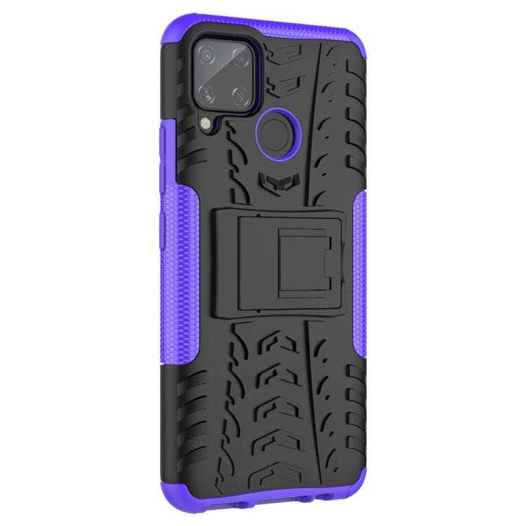 For OPPO Realme C15 Tire Texture Shockproof TPU + PC Protective Case with Holder