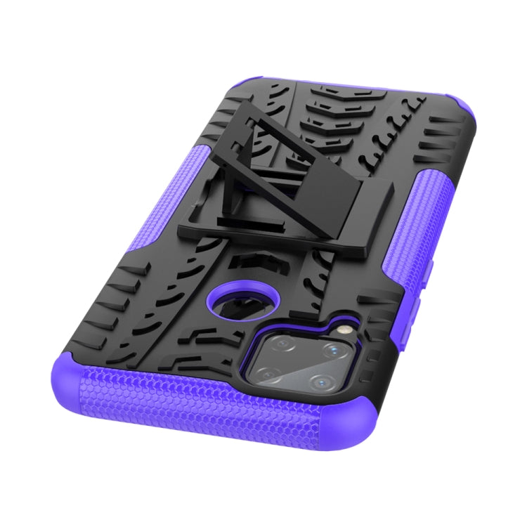 For OPPO Realme C15 Tire Texture Shockproof TPU + PC Protective Case with Holder