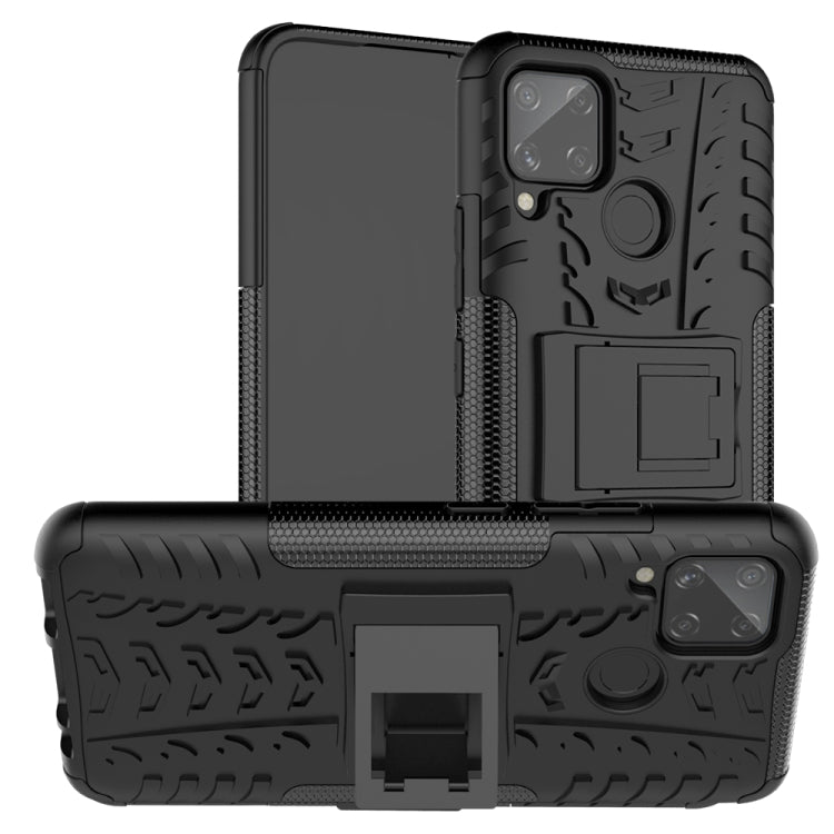 For OPPO Realme C15 Tire Texture Shockproof TPU + PC Protective Case with Holder