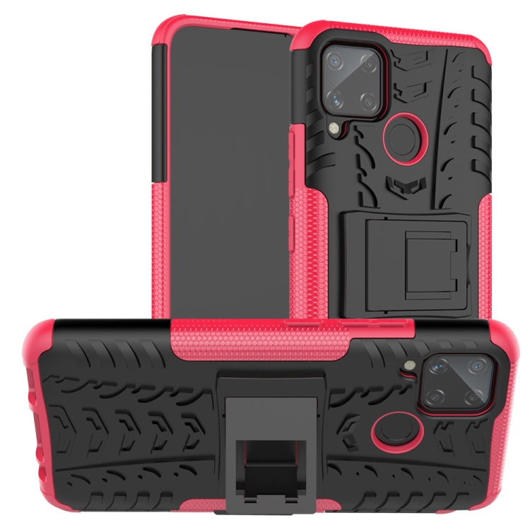 For OPPO Realme C15 Tire Texture Shockproof TPU + PC Protective Case with Holder