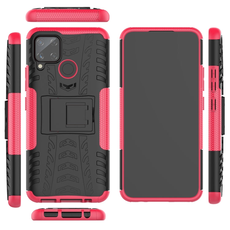 For OPPO Realme C15 Tire Texture Shockproof TPU + PC Protective Case with Holder