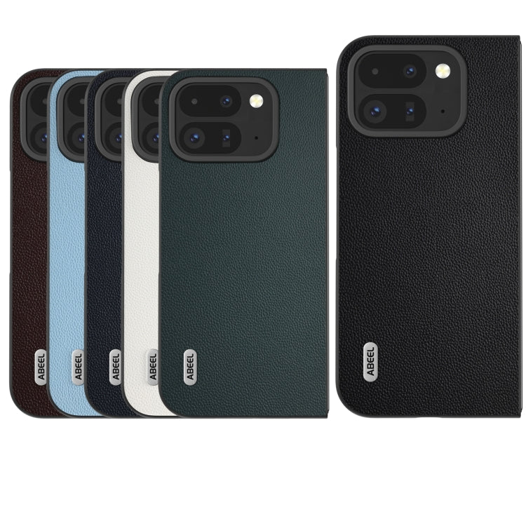 For Google Pixel 9 Pro Fold ABEEL Genuine Leather Elegant Black Edge Phone Case