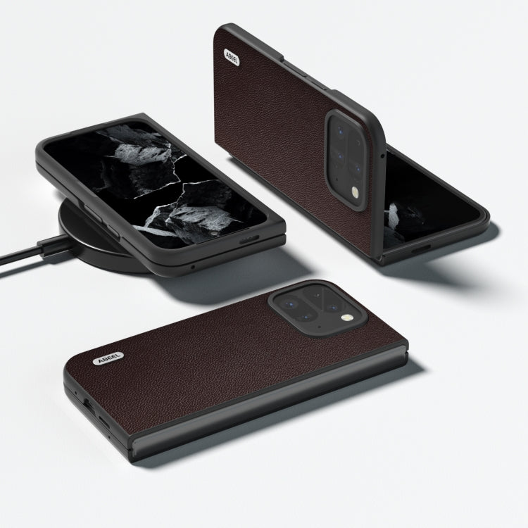 For Google Pixel 9 Pro Fold ABEEL Genuine Leather Elegant Black Edge Phone Case
