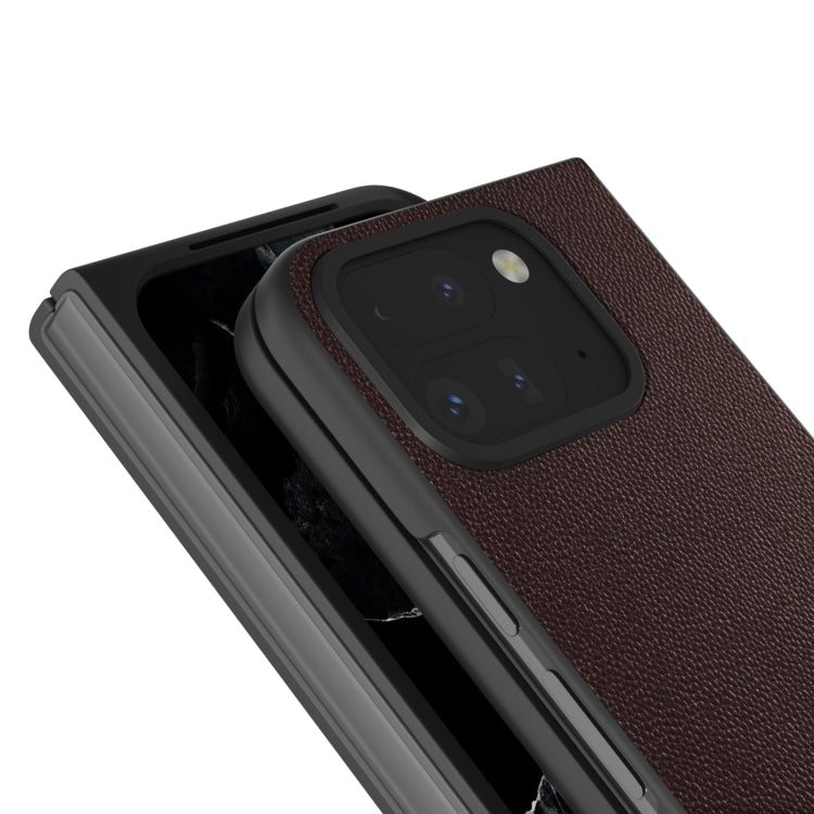For Google Pixel 9 Pro Fold ABEEL Genuine Leather Elegant Black Edge Phone Case