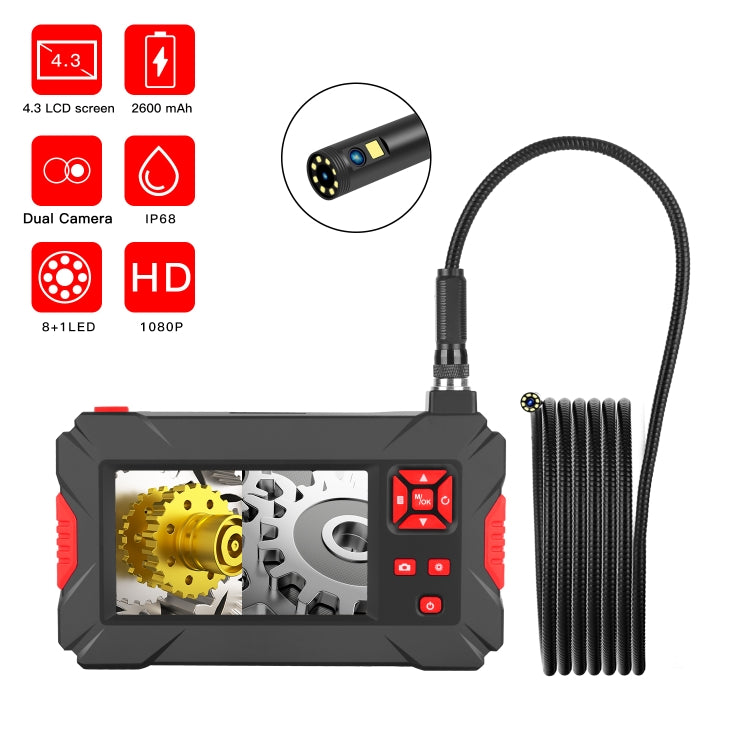 P30 8mm 1080P IP68 Waterproof 4.3 inch Screen Dual Camera Digital Endoscope, Length:1m Snake Tube(Black)