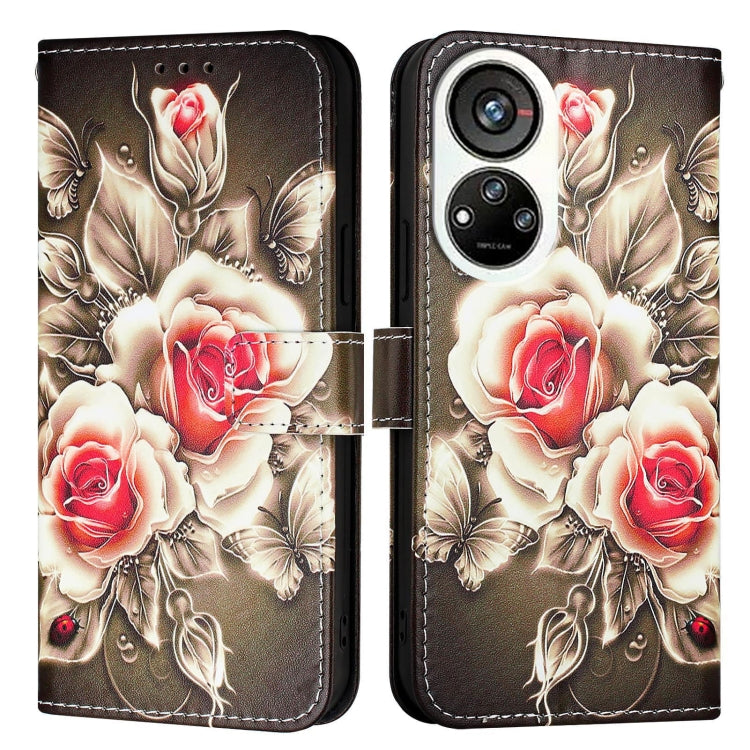 For ZTE Blade V40s   Colored Drawing Pattern Plain Weave Leather Phone Case