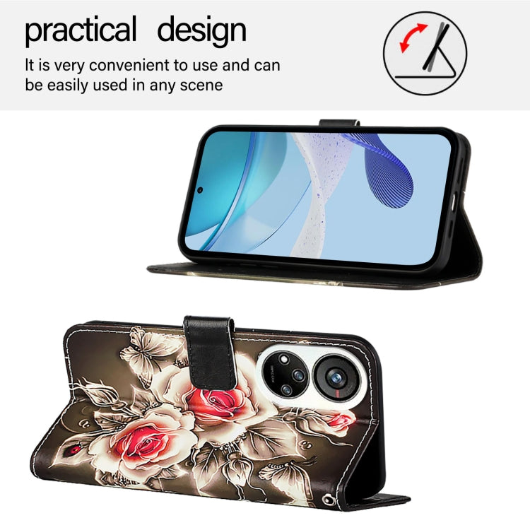 For ZTE Blade V40s   Colored Drawing Pattern Plain Weave Leather Phone Case