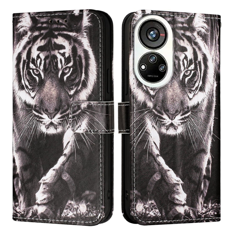 For ZTE Blade V40s   Colored Drawing Pattern Plain Weave Leather Phone Case