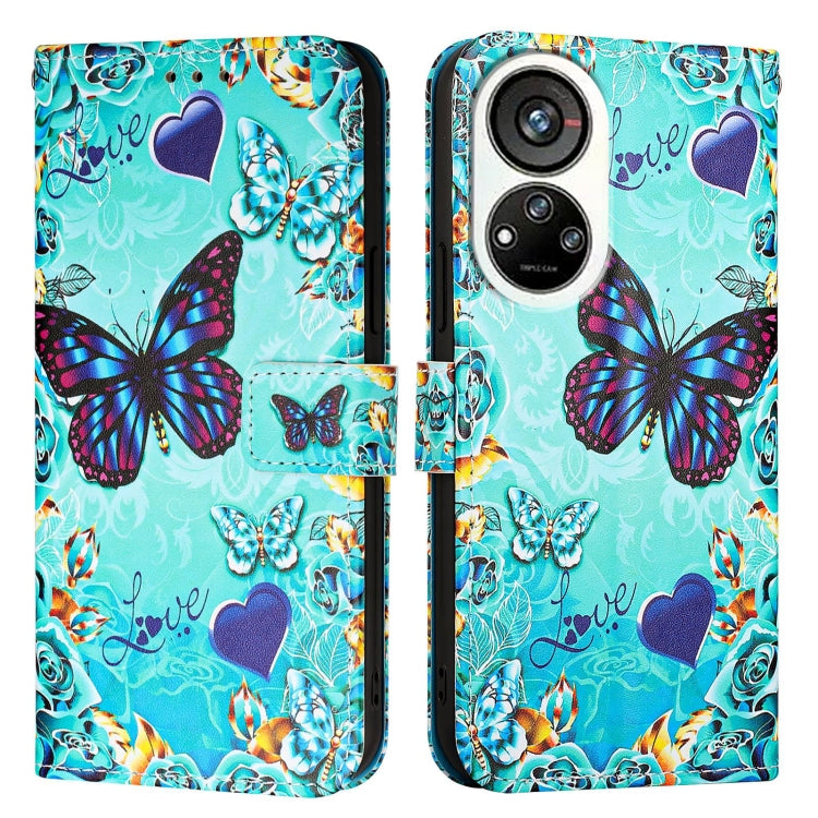 For ZTE Blade V40s   Colored Drawing Pattern Plain Weave Leather Phone Case